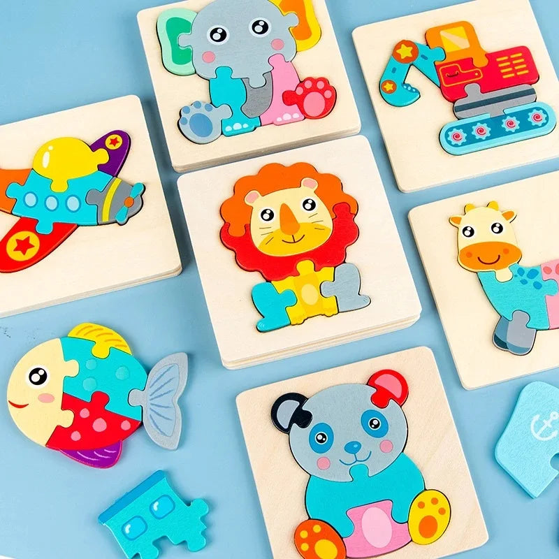 Montessori Animals Cartoon Wooden Puzzles