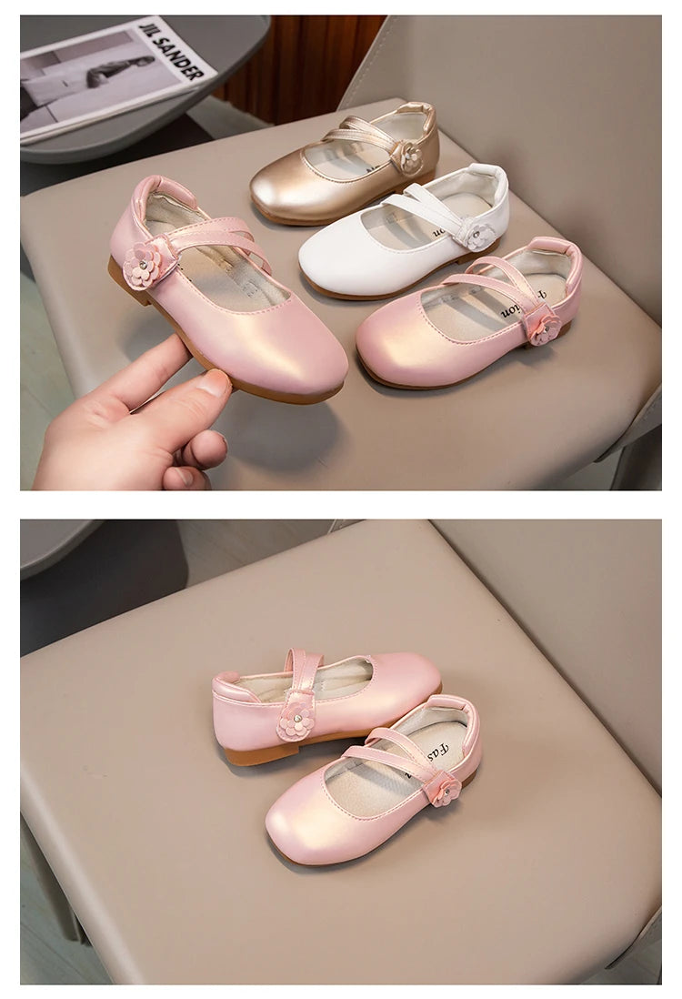 Princess Girls Leather Flat Shoes