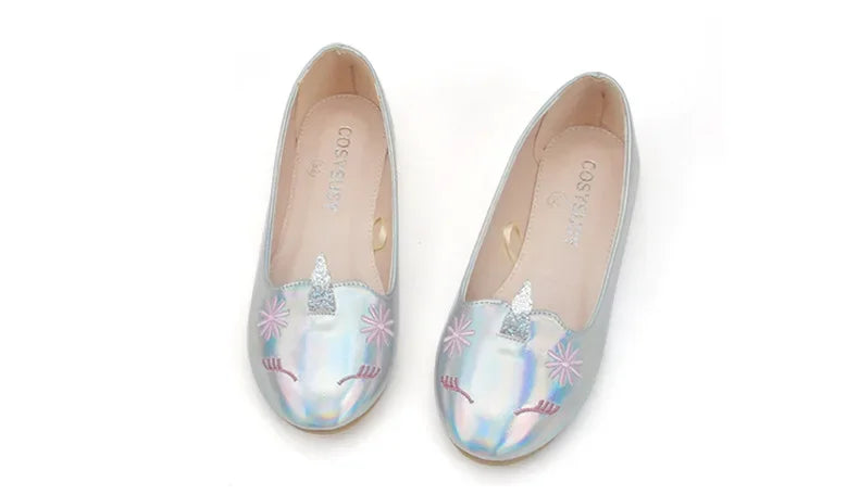 Girls Unicorn Leather Flats Shoes