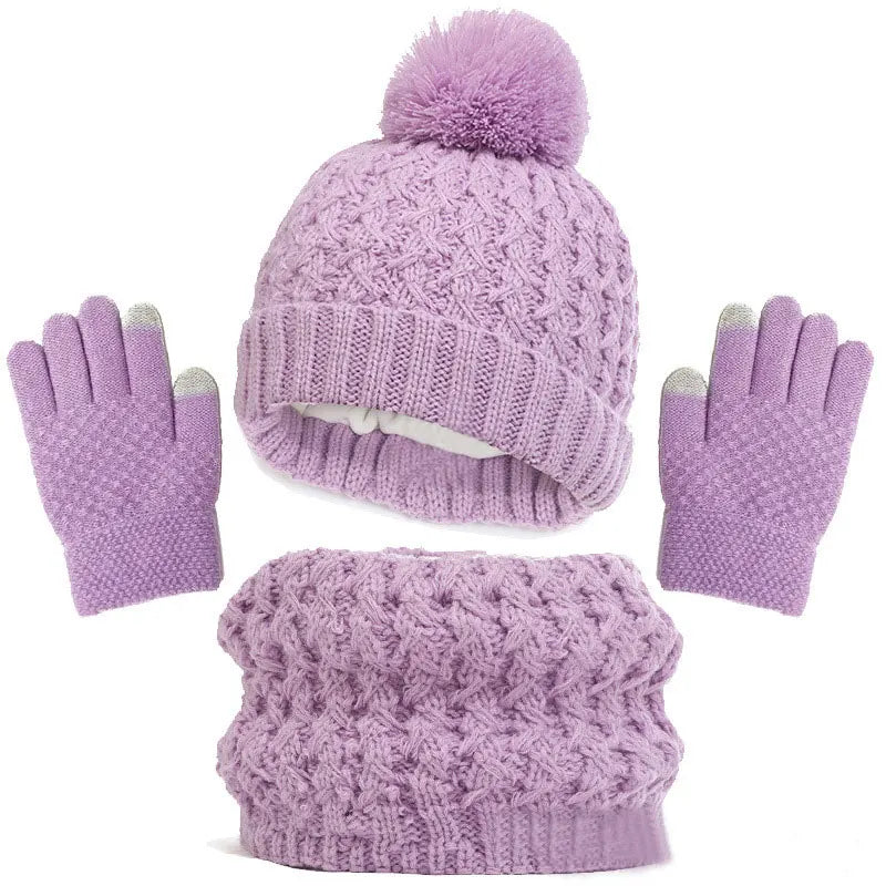 Wool Knitted Hat Scarf and Gloves Luxury Set