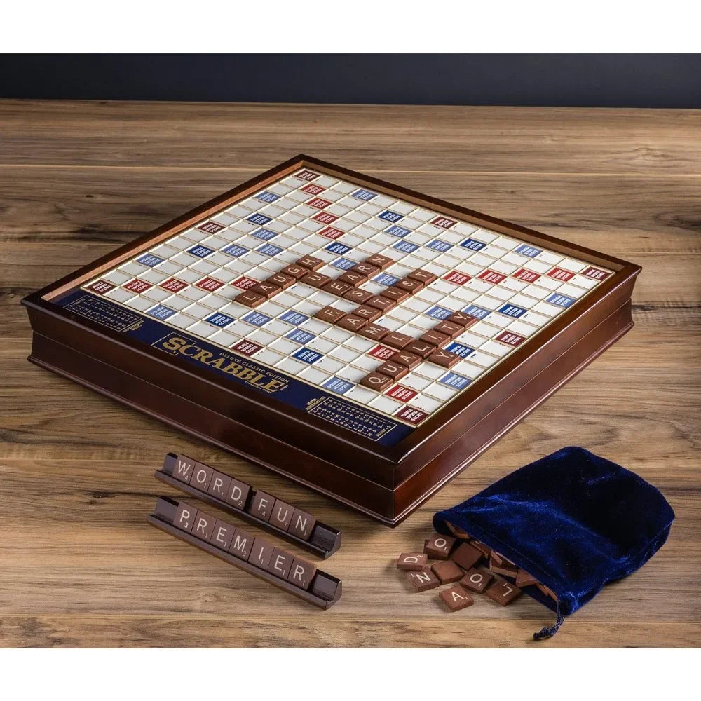 Scrabble Deluxe Edition with Rotating Wooden Game Board