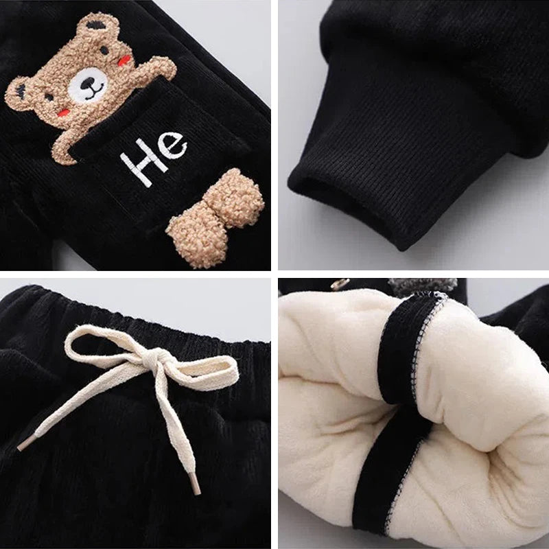 Girl's Winter Warm Cartoon Bear Corduroy Trousers