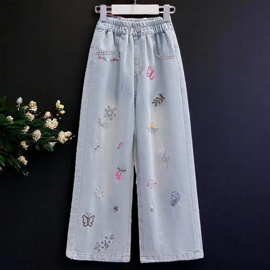 Girls Pattern Baggy Denim Jeans Trousers