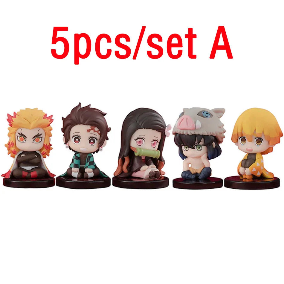 Demon Slayer 10pcs Set Q Version Sitting Ghost Doll Tanjiro Nidouzi Inosuke Zenizu Figure Action Figure Movie Model kid Toy Gift