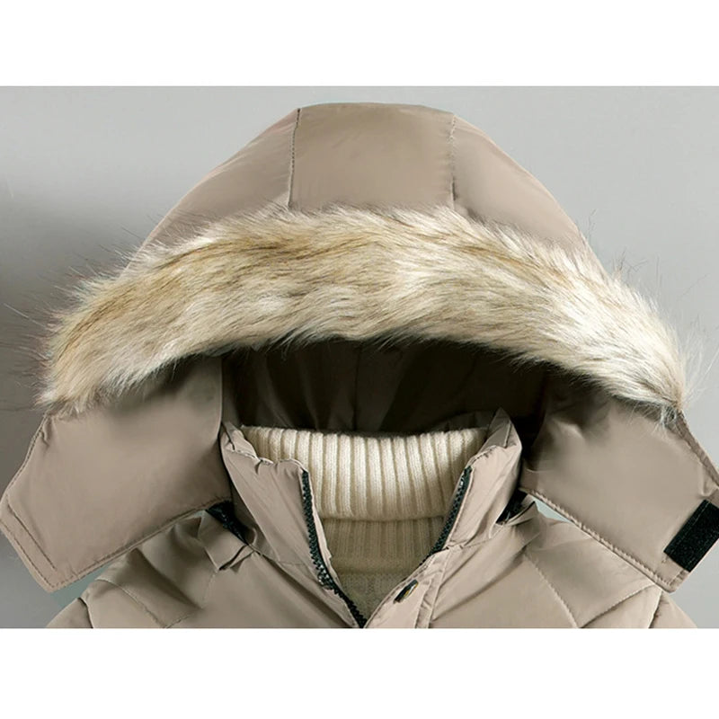 Solid Color Plush Warm Fur Collar Hooded Jacket