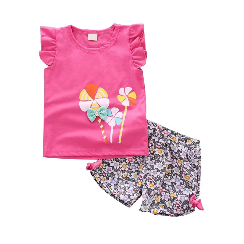 Baby Girl Sleeveless Windmill Printed Clothes Set