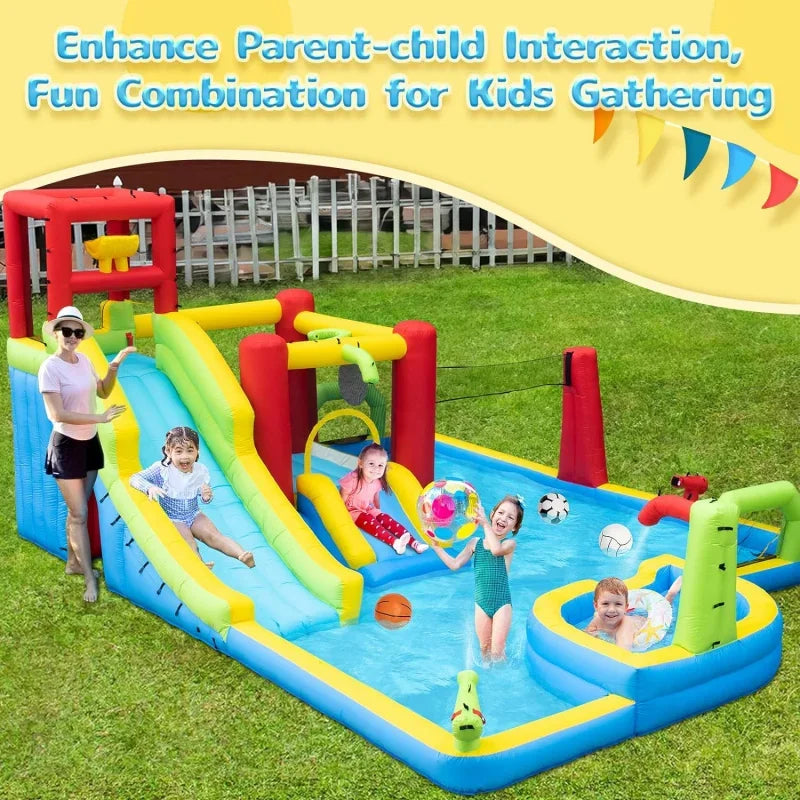 Kids Fun Outdoor Jumping Bouncers with Extra Large Pool Slides