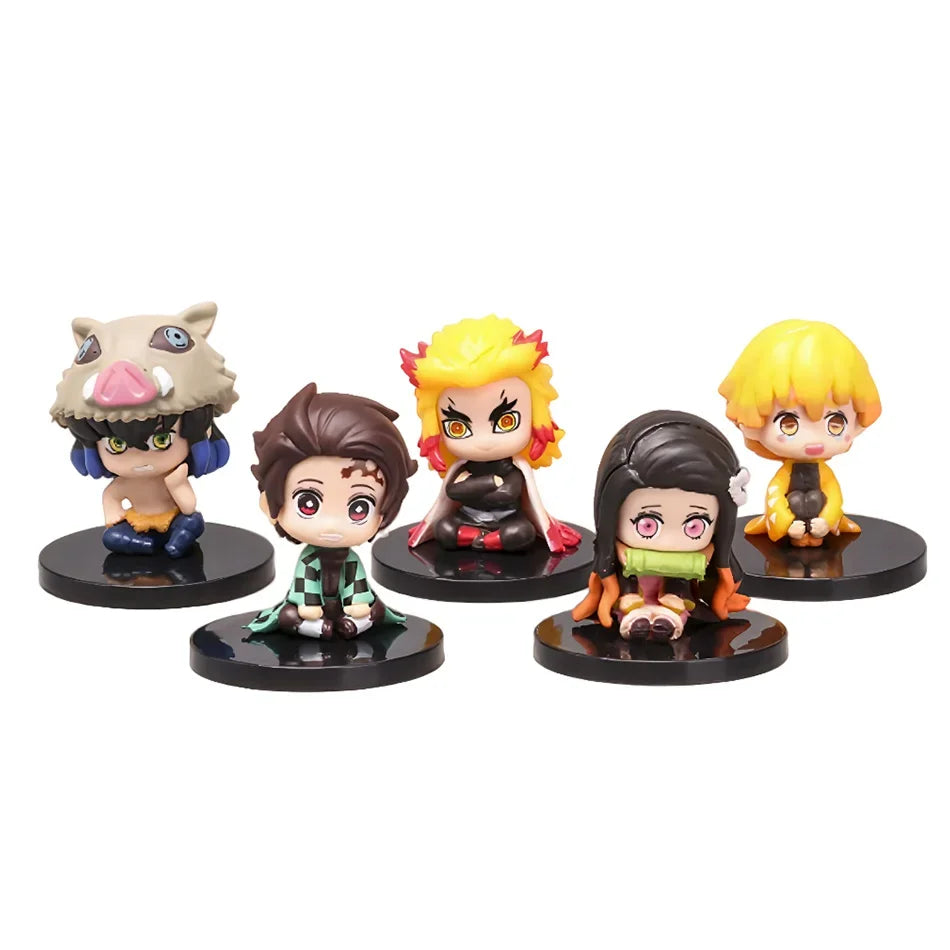 Demon Slayer Sitting Ghost Doll 10Pcs/Style Q Version Tanjiro Nidouzi Inosuke Zenizu Figure Action Figure Movie Model Toy Gift