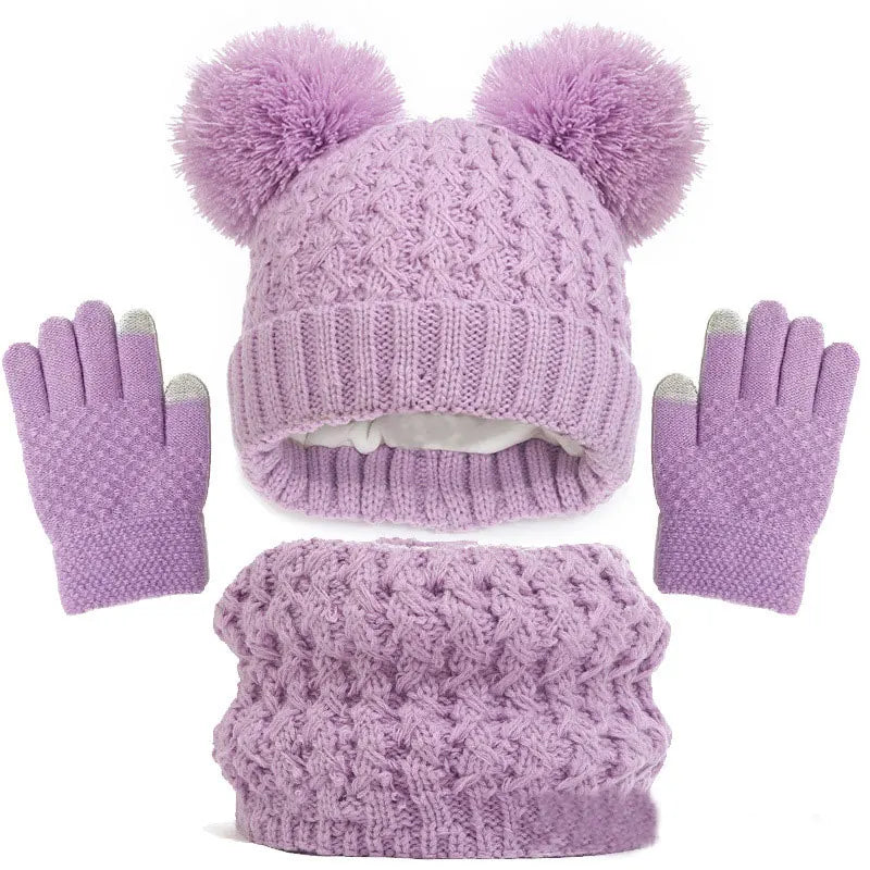 Wool Knitted Hat Scarf and Gloves Luxury Set