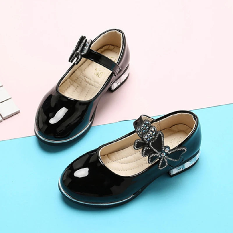 Butterfly-knot Girls Leather Dress Shoes