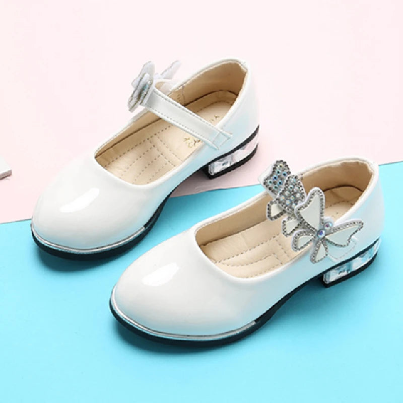 Butterfly-knot Girls Leather Dress Shoes