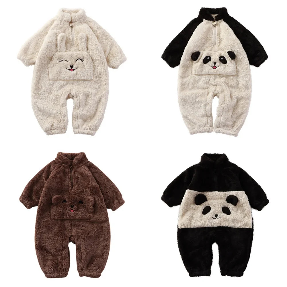 Newborn Baby's Coral Fleece Winter Jumpsuits