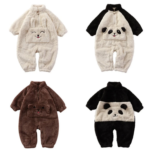 Newborn Baby's Coral Fleece Winter Jumpsuits