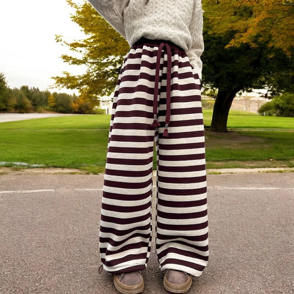 Girls Warm Casual Stripe Trousers