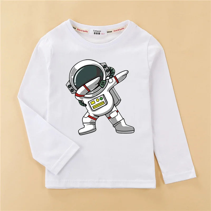 Astronaut Cartoon Cotton Long Sleeved Cotton T-shirt