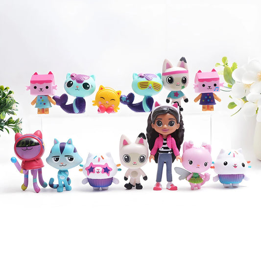 Gabby Dollhouse 13pcs  Anime Figure Toy Smiling Car Cat Hug Gaby Girl Dolls Mercat Cartoon Action Figure Kids Xmas Birthday Gifts