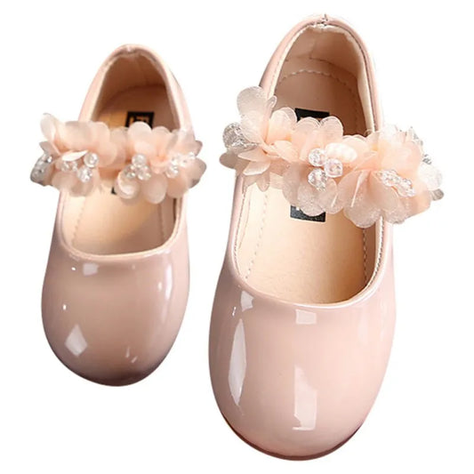 Girls Glossy Shallow Mouth Flat Leather Shoes