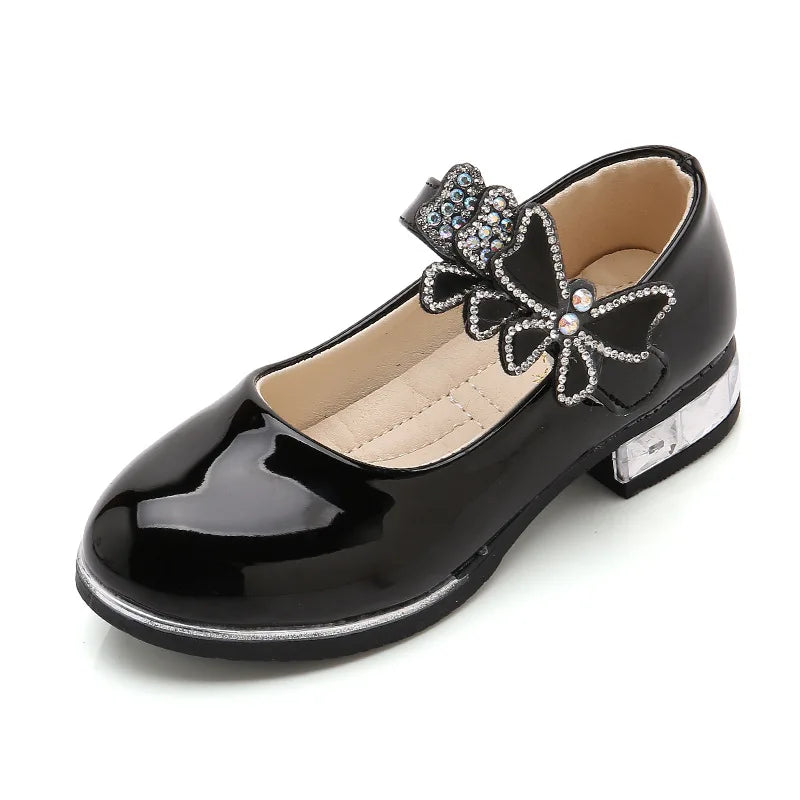 Butterfly-knot Girls Leather Dress Shoes