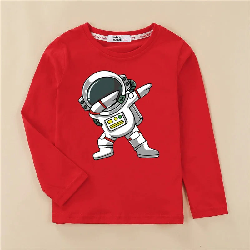 Astronaut Cartoon Cotton Long Sleeved Cotton T-shirt