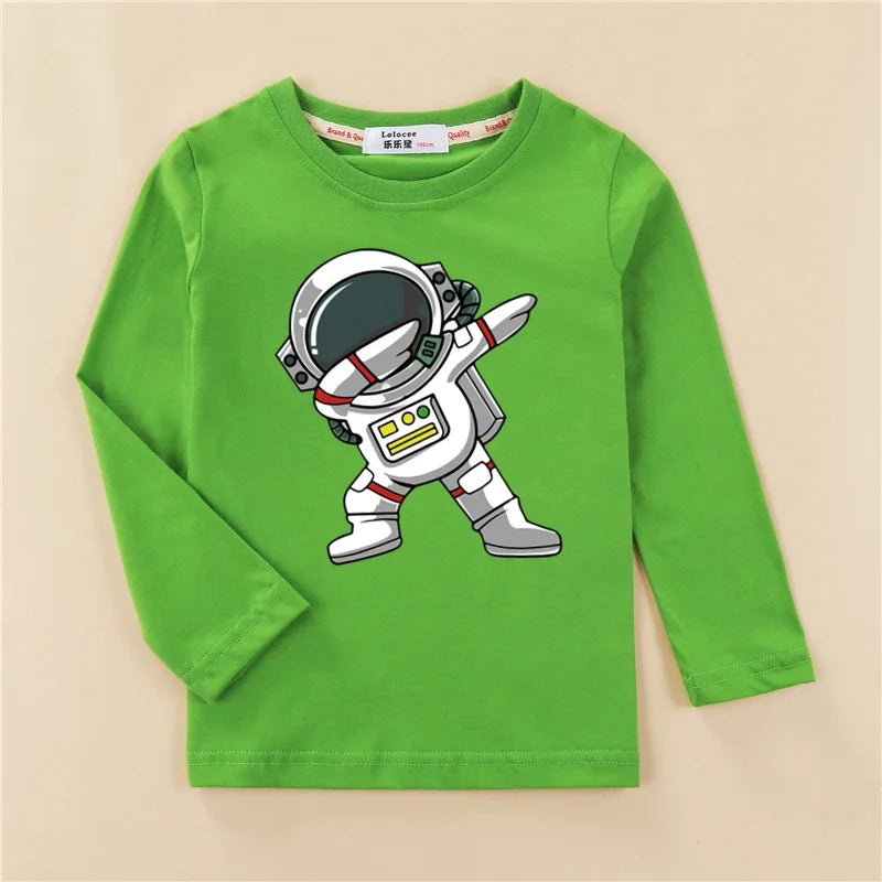 Astronaut Cartoon Cotton Long Sleeved Cotton T-shirt