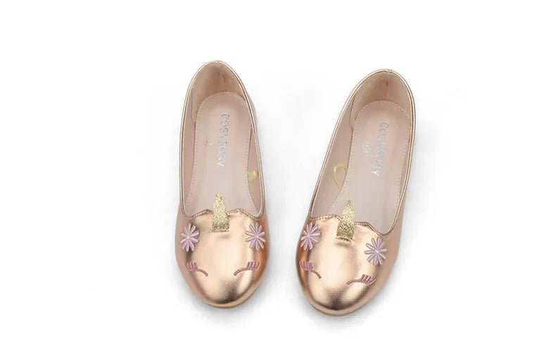 Girls Unicorn Leather Flats Shoes