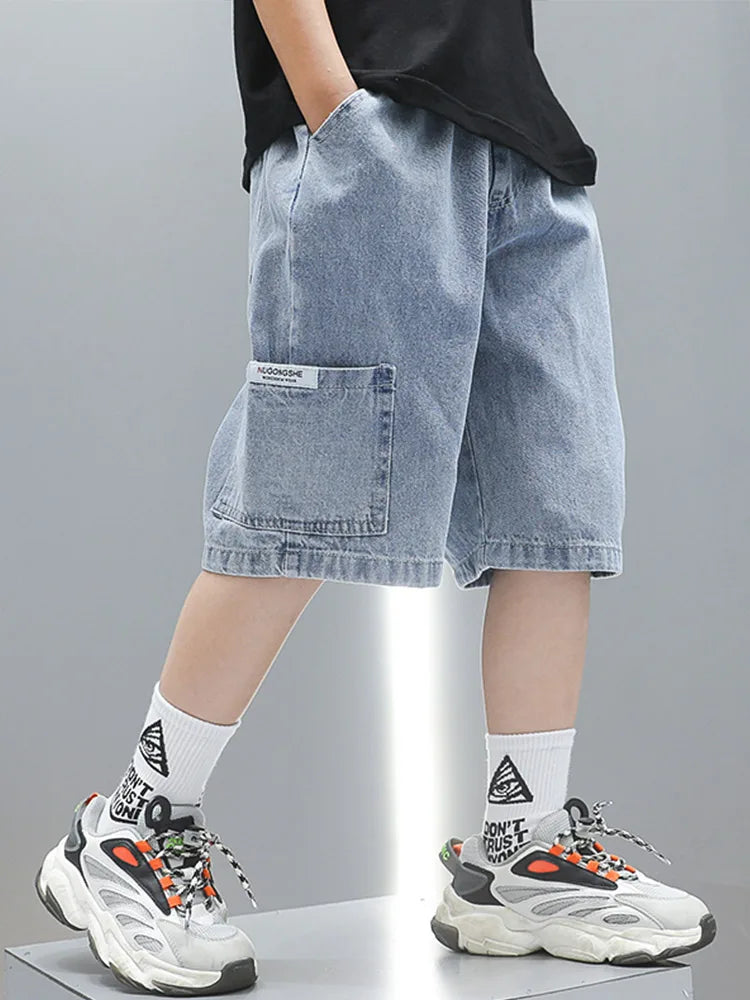 Boys light loose denim shorts