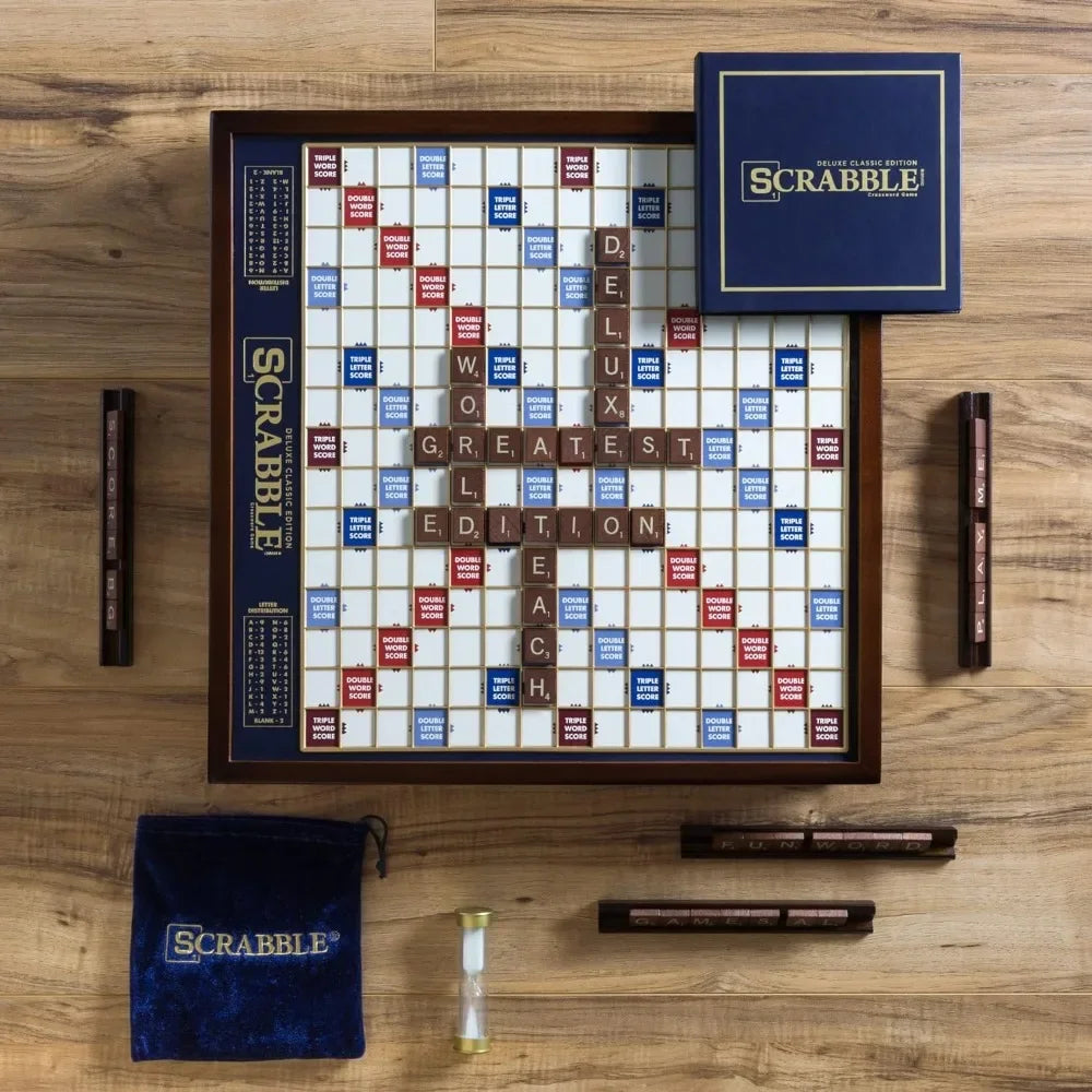 Scrabble Deluxe Edition with Rotating Wooden Game Board