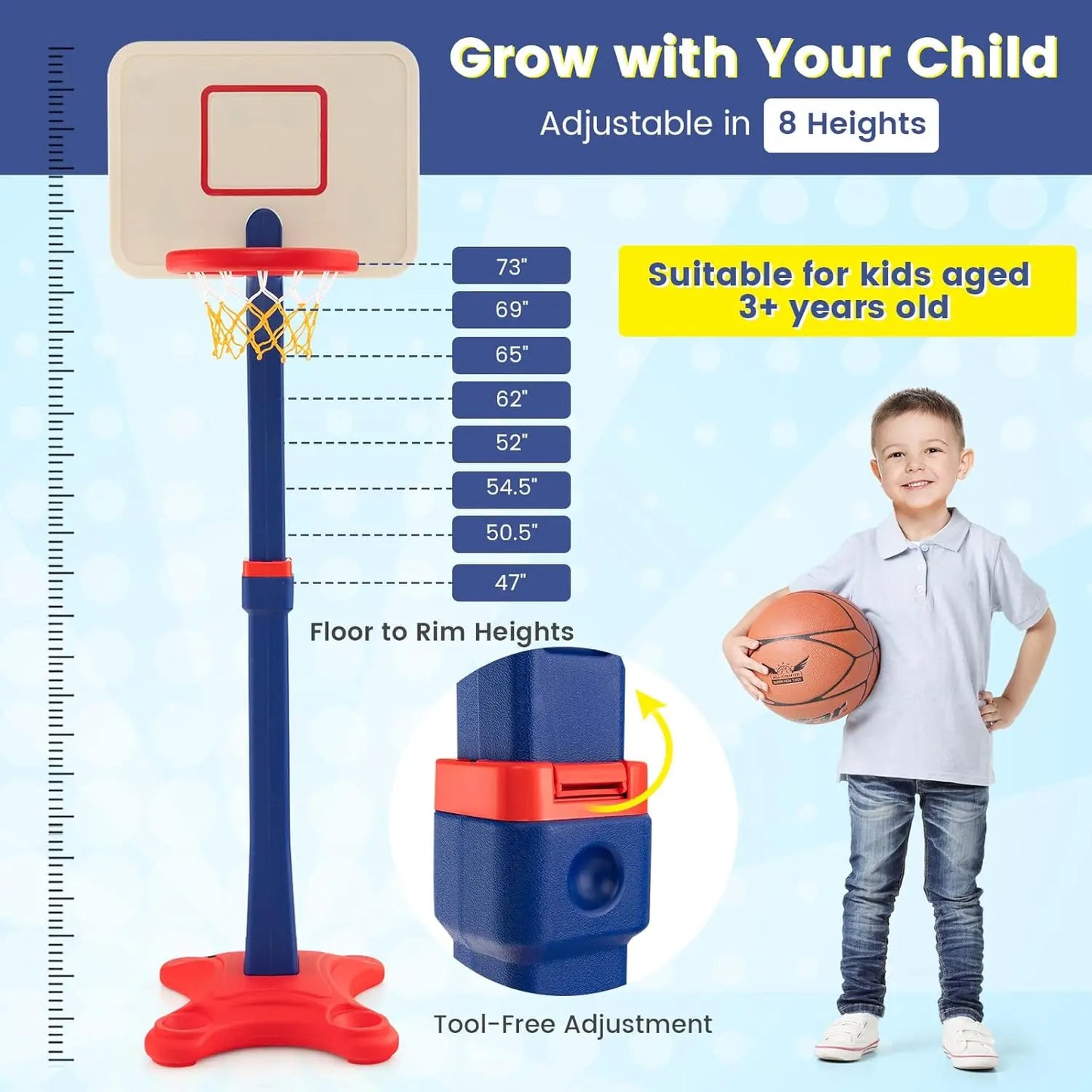 Kids Adjustable Height Basketball Hoop