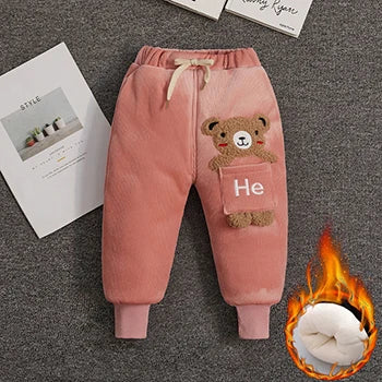 Girl's Winter Warm Cartoon Bear Corduroy Trousers