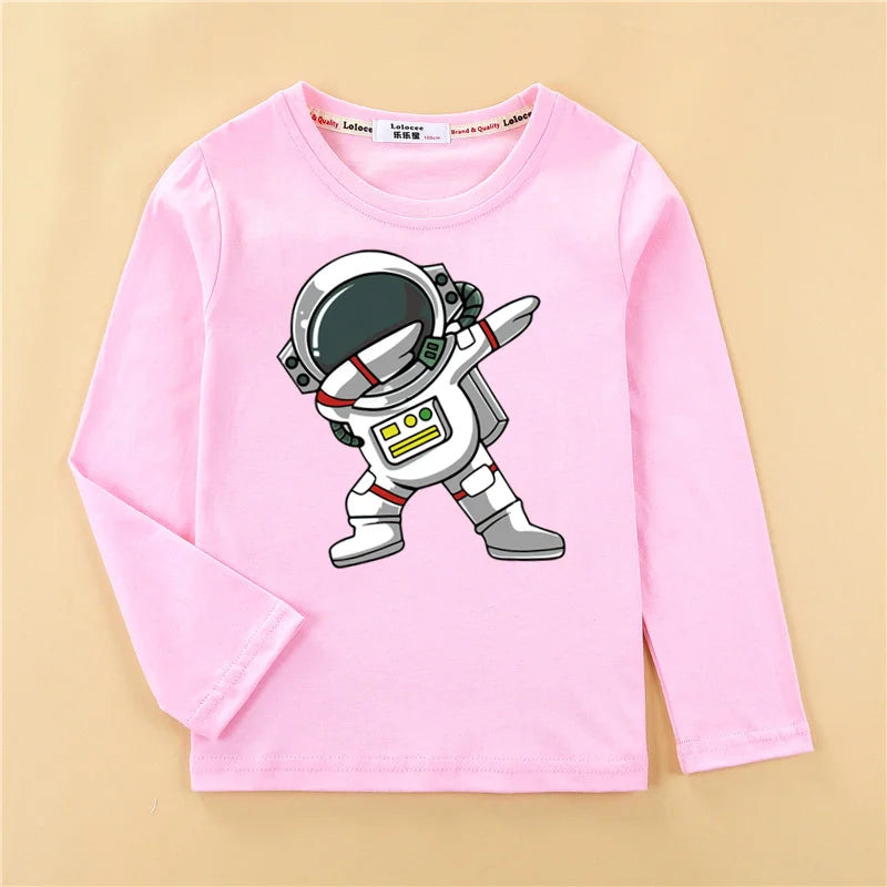 Astronaut Cartoon Cotton Long Sleeved Cotton T-shirt