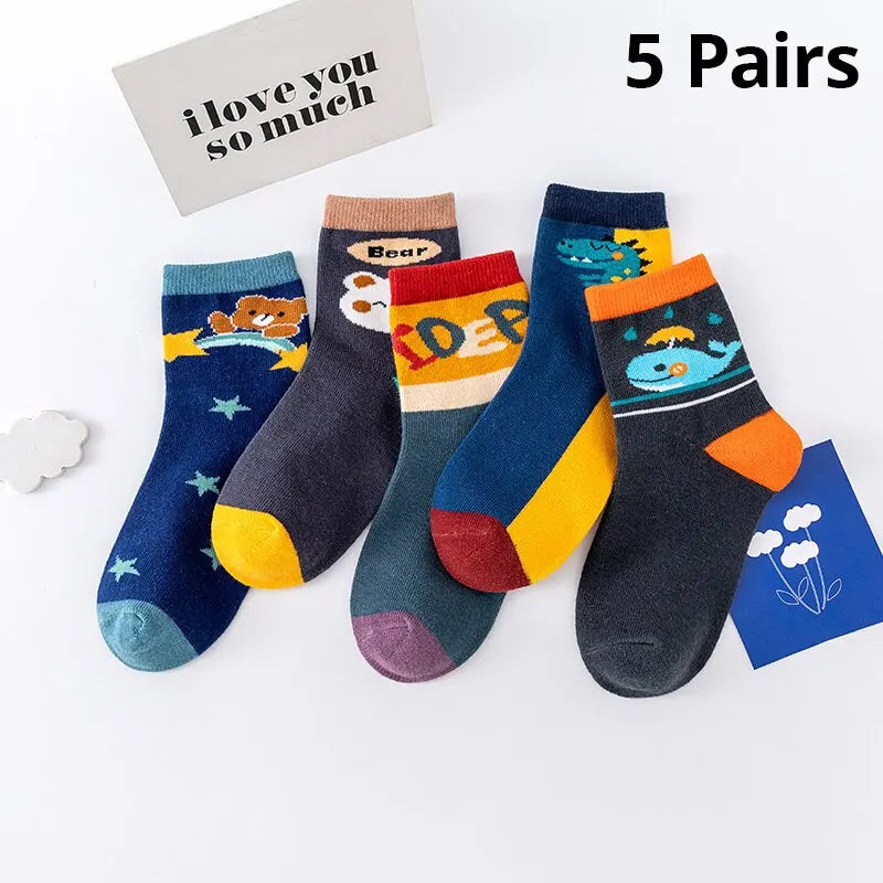 Children 5 Pairs Cartoon Comfort Socks