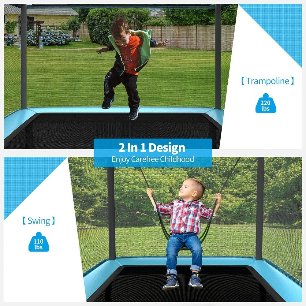 Rectangle 6FT Toddler Trampoline with Swing & Enclosure Safety Net