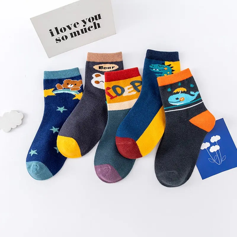 Children 5 Pairs Cartoon Comfort Socks