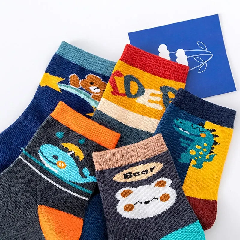 Children 5 Pairs Cartoon Comfort Socks