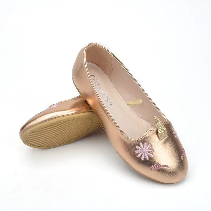 Girls Unicorn Leather Flats Shoes