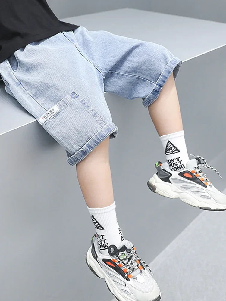 Boys light loose denim shorts