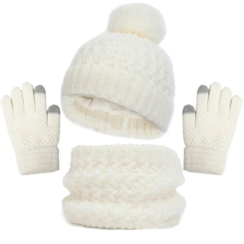 Wool Knitted Hat Scarf and Gloves Luxury Set