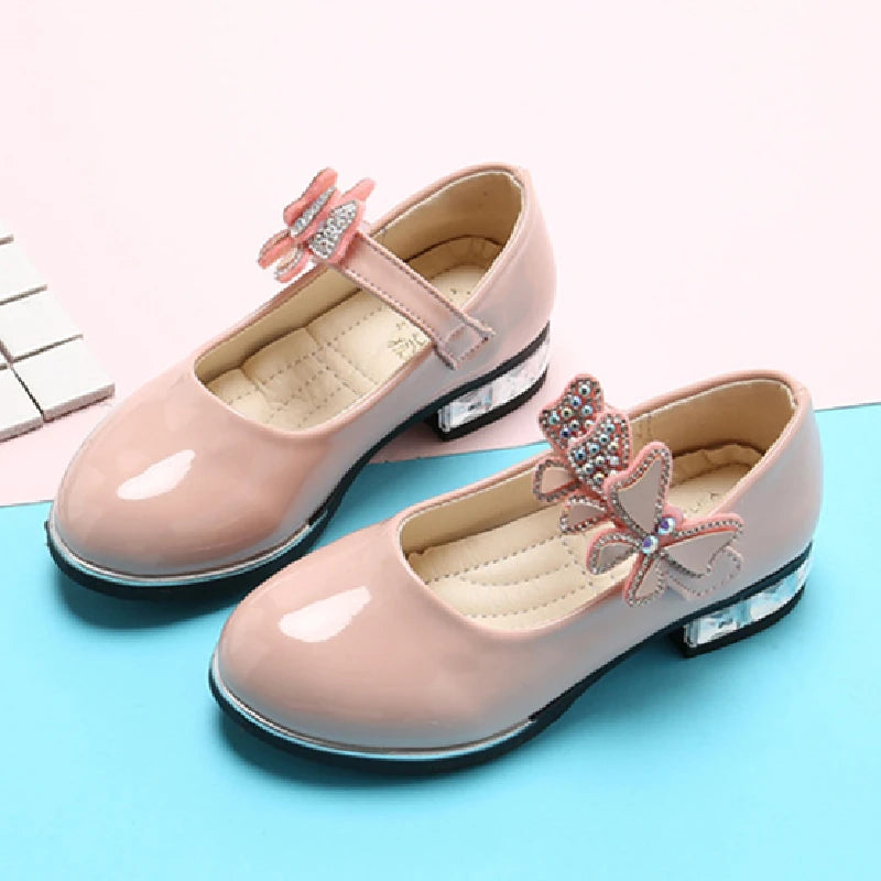 Butterfly-knot Girls Leather Dress Shoes