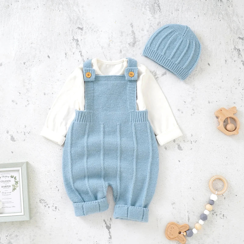 Baby's Knitted Romper With Hat