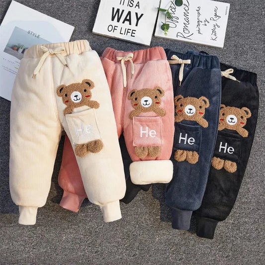 Girl's Winter Warm Cartoon Bear Corduroy Trousers