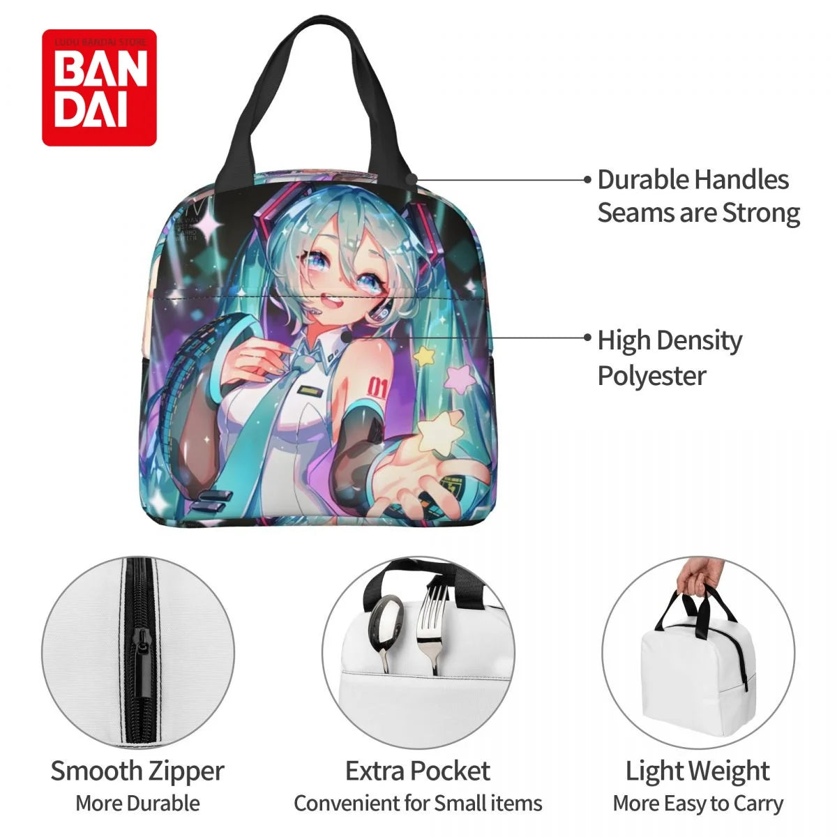 Hatsune Miku Insulated Lunch Bag for School Kids Office Sac Lunch Portable Thermal Cooler Lunch Box Handbag Gift