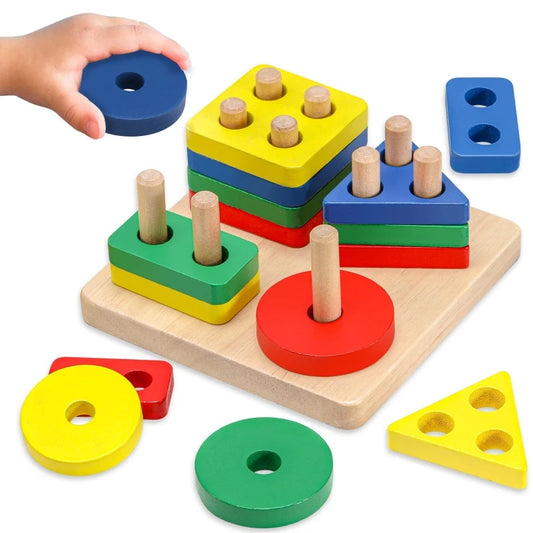 Educational Wooden Toys Geometric Shapes Montessori Puzzle