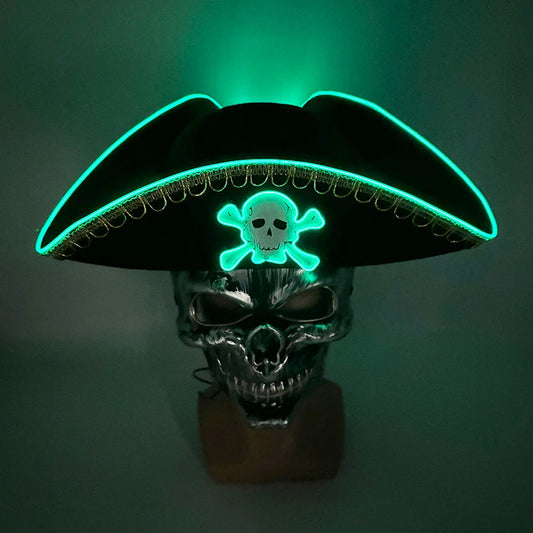 LED Pirate Hat Pirate Theme Holiday Cosplay Pirate Costume Decorations Glowing Captain Hat Colonial Tricorn Hat Woman Skull Hat
