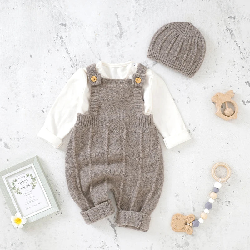 Baby's Knitted Romper With Hat