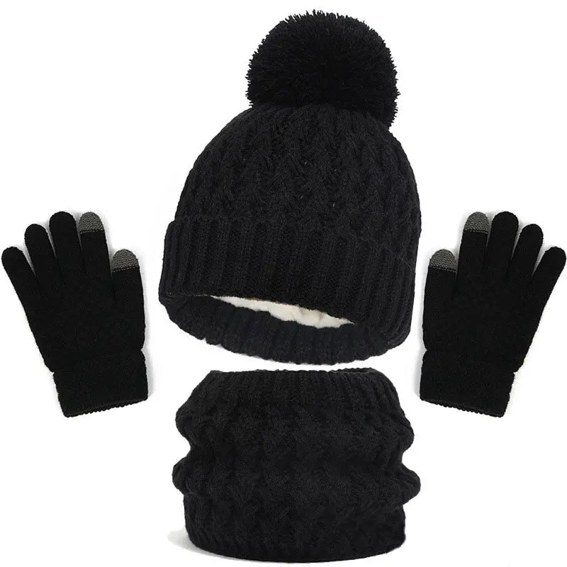 Wool Knitted Hat Scarf and Gloves Luxury Set