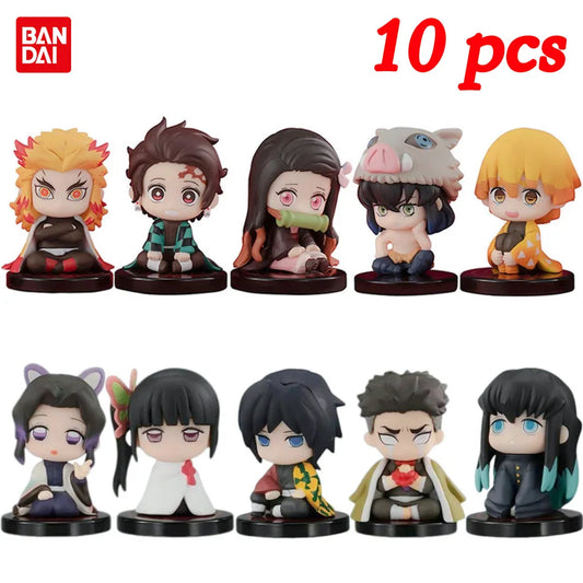 Demon Slayer 10pcs Set Q Version Sitting Ghost Doll Tanjiro Nidouzi Inosuke Zenizu Figure Action Figure Movie Model kid Toy Gift