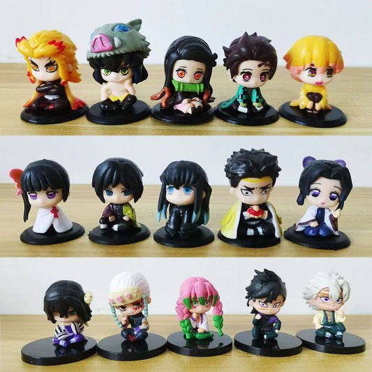 Demon Slayer 15 PCS/Set Q Version  Sitting Ghost Doll Tanjiro Nidouzi Inosuke Zenizu Figure Action Figure Movie Model Toys Doll