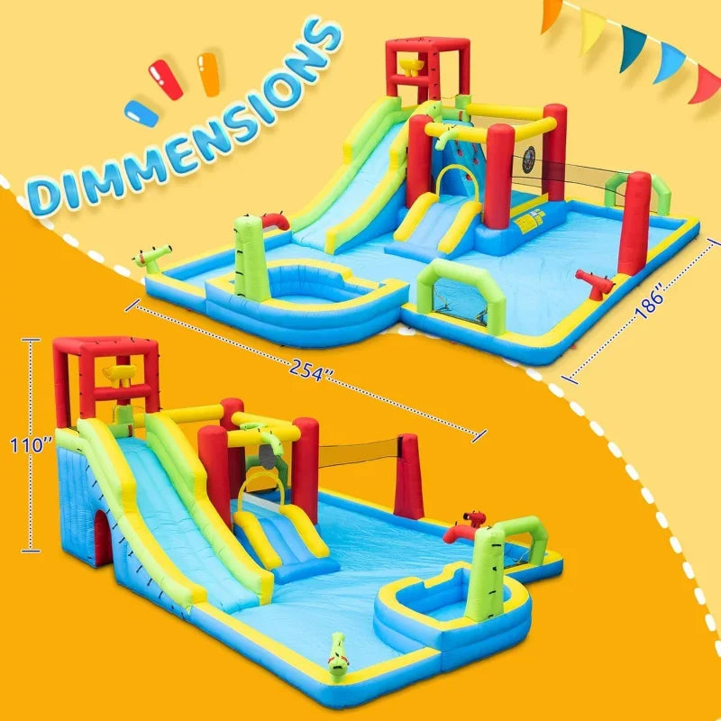 Kids Fun Outdoor Jumping Bouncers with Extra Large Pool Slides