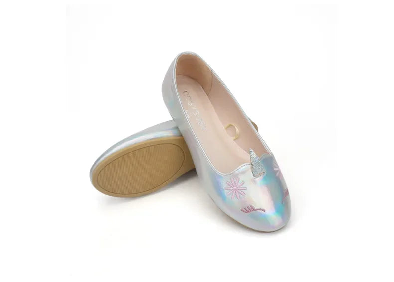 Girls Unicorn Leather Flats Shoes