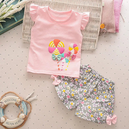 Baby Girl Sleeveless Windmill Printed Clothes Set